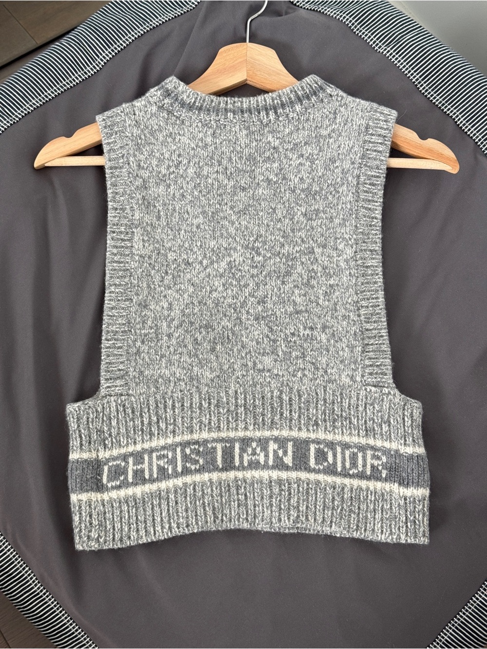 Dior Grey Wool-Blend Crewneck Sleeveless Vest with Logo Band